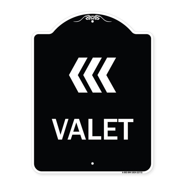 Signmission Designer Series Valet Left Arrow, Black & White Heavy-Gauge Aluminum Sign, 24" x 18", BW-1824-22772 A-DES-BW-1824-22772